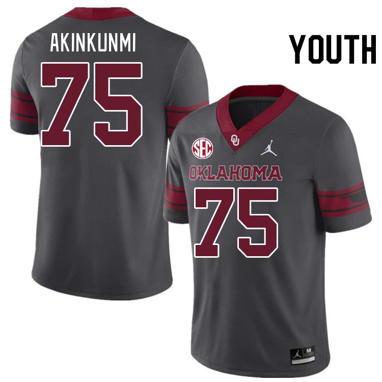 Youth #75 Daniel Akinkunmi Oklahoma Sooners 2024 SEC Conference College Football Jerseys-Charcoal